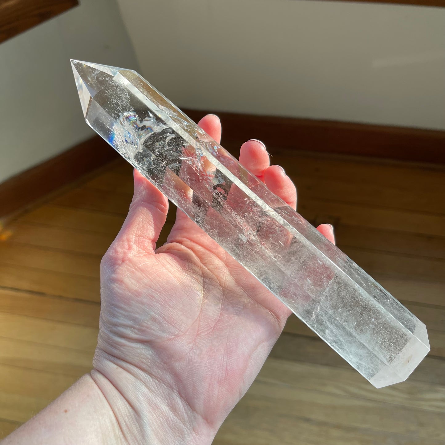 Extra Tall Clear Quartz Tower with Rainbows // 9" tall