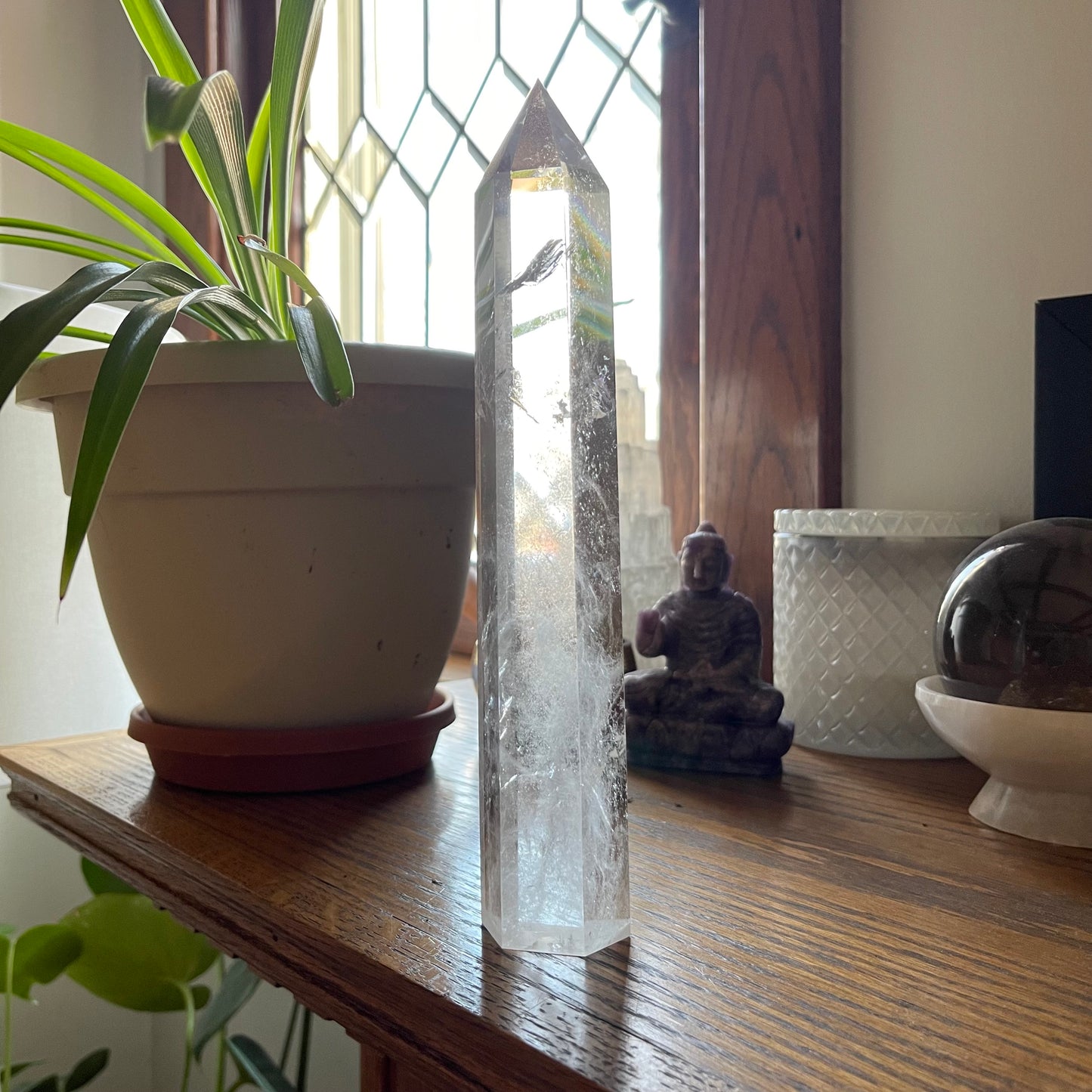 Extra Tall Clear Quartz Tower with Rainbows // 9" tall