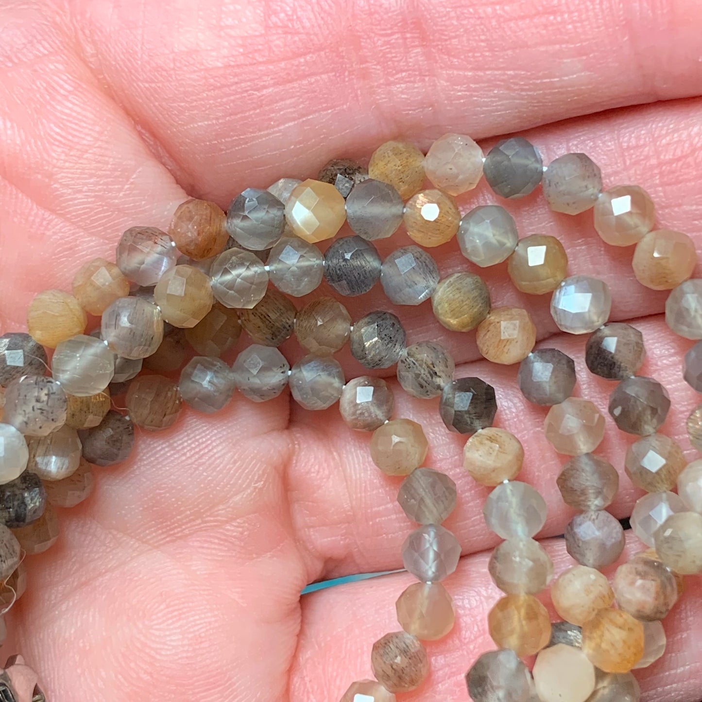 Faceted Peach + Black Moonstone Bracelets // Adjustable 7" - 9"