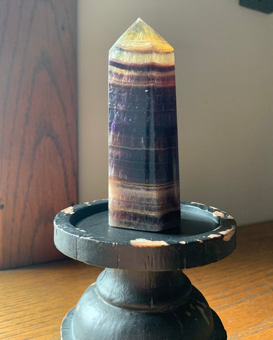 Purple and Yellow Rainbow Fluorite Tower