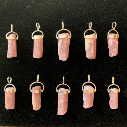 Raw Pink Tourmaline Necklace // Pendant + Sterling Silver Chain