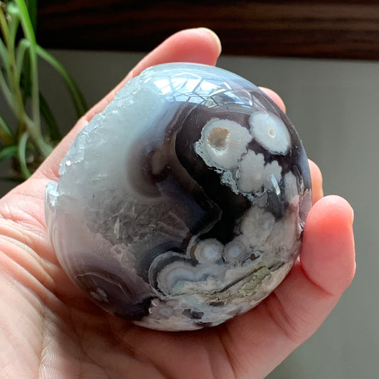 Druzy Black Flower Agate Sphere - 62mm