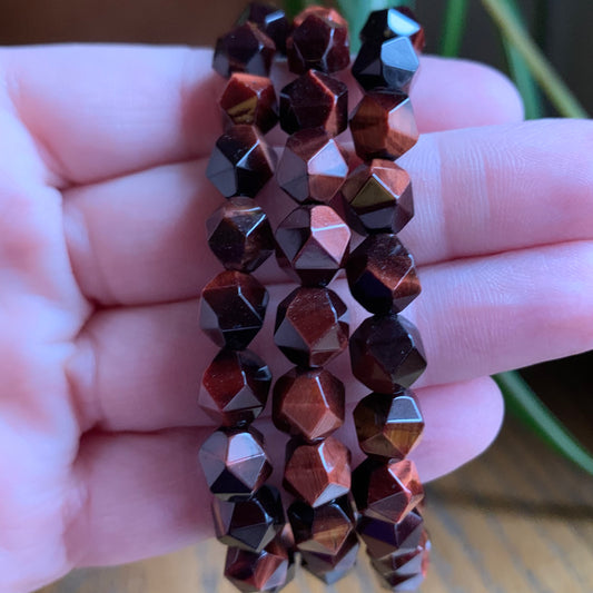 Faceted Red Tiger's Eye Bracelets // 7-7.5mm bead + 7.5" bracelet