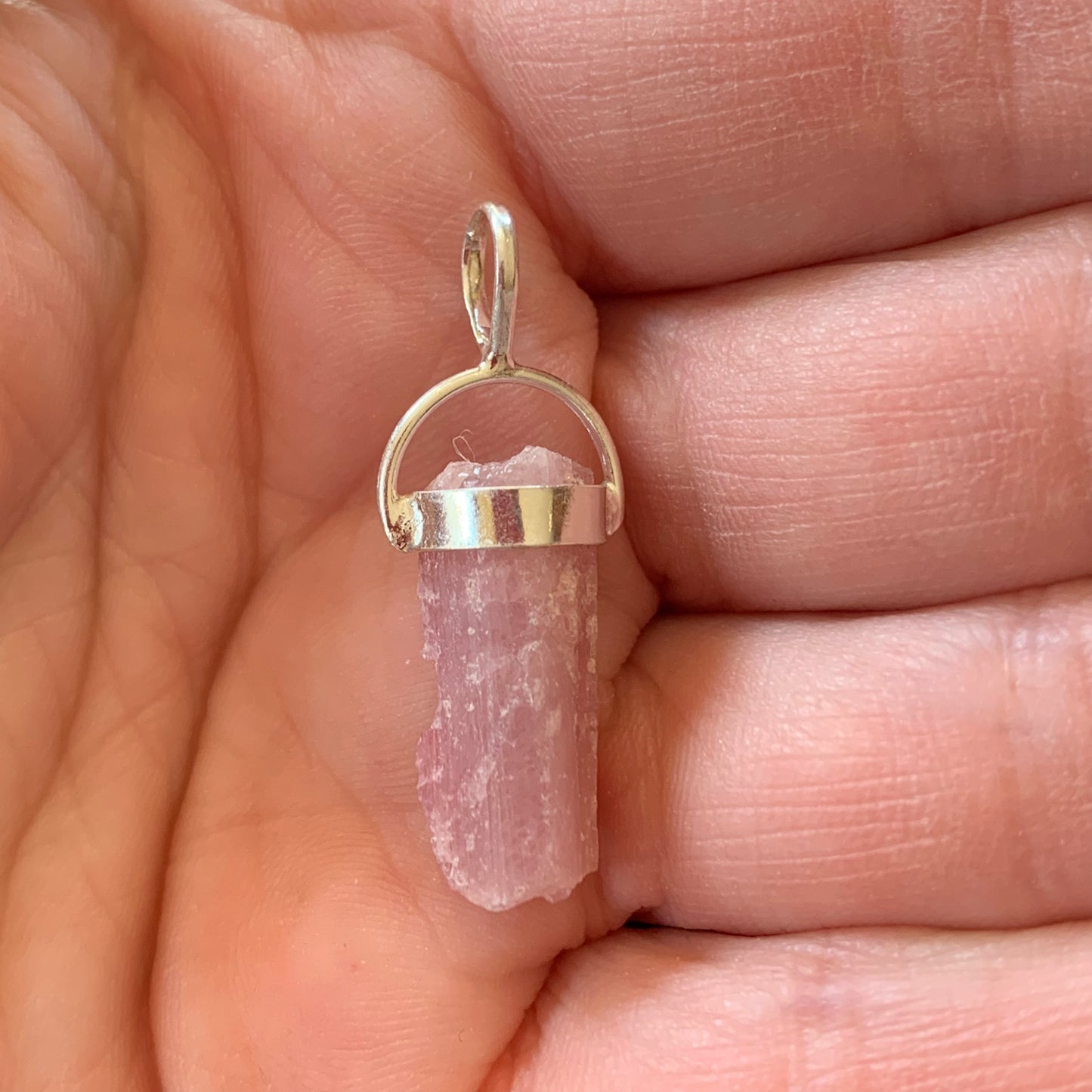 Raw Pink Tourmaline Necklace // Pendant + Sterling Silver Chain