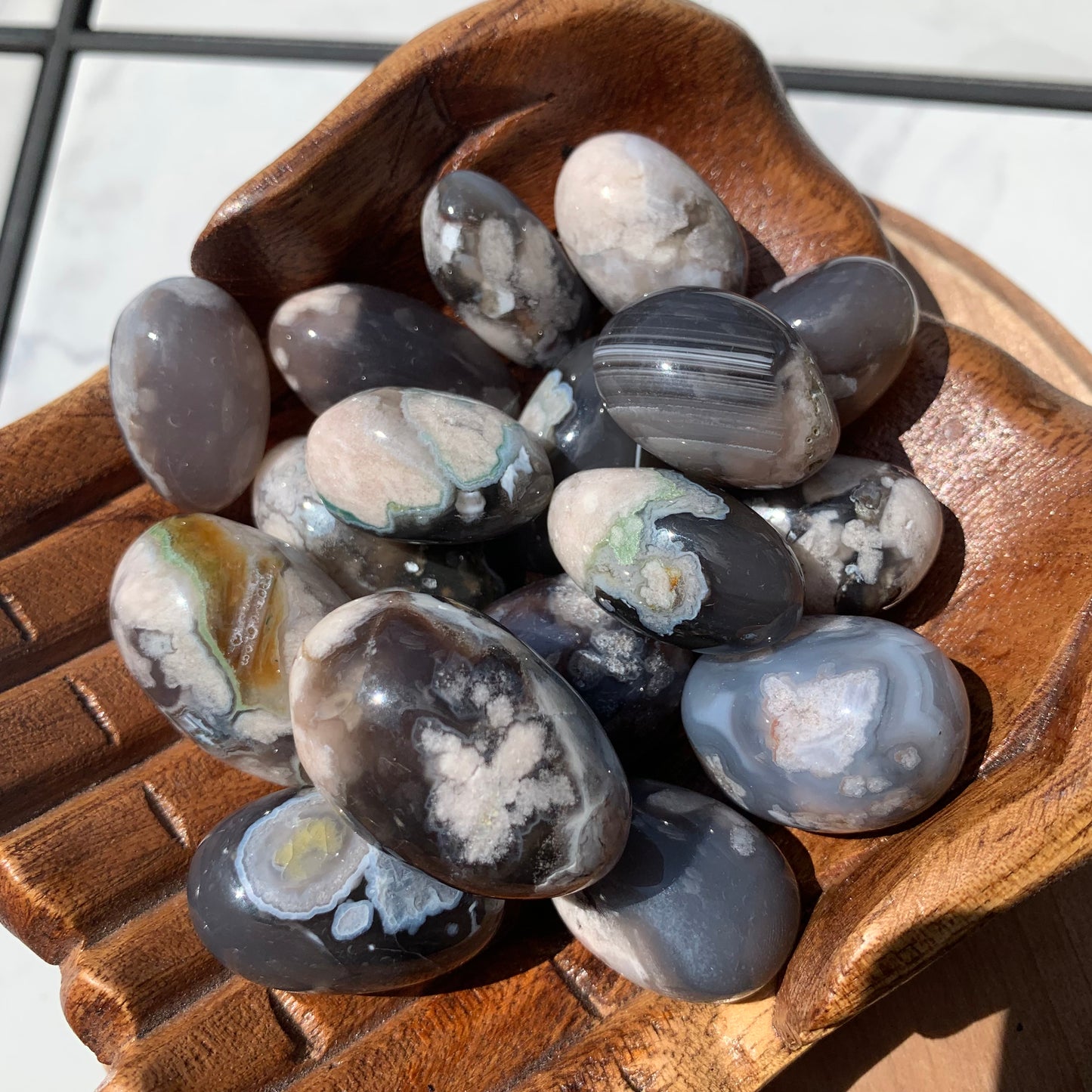 Black Flower Agate Tumbles