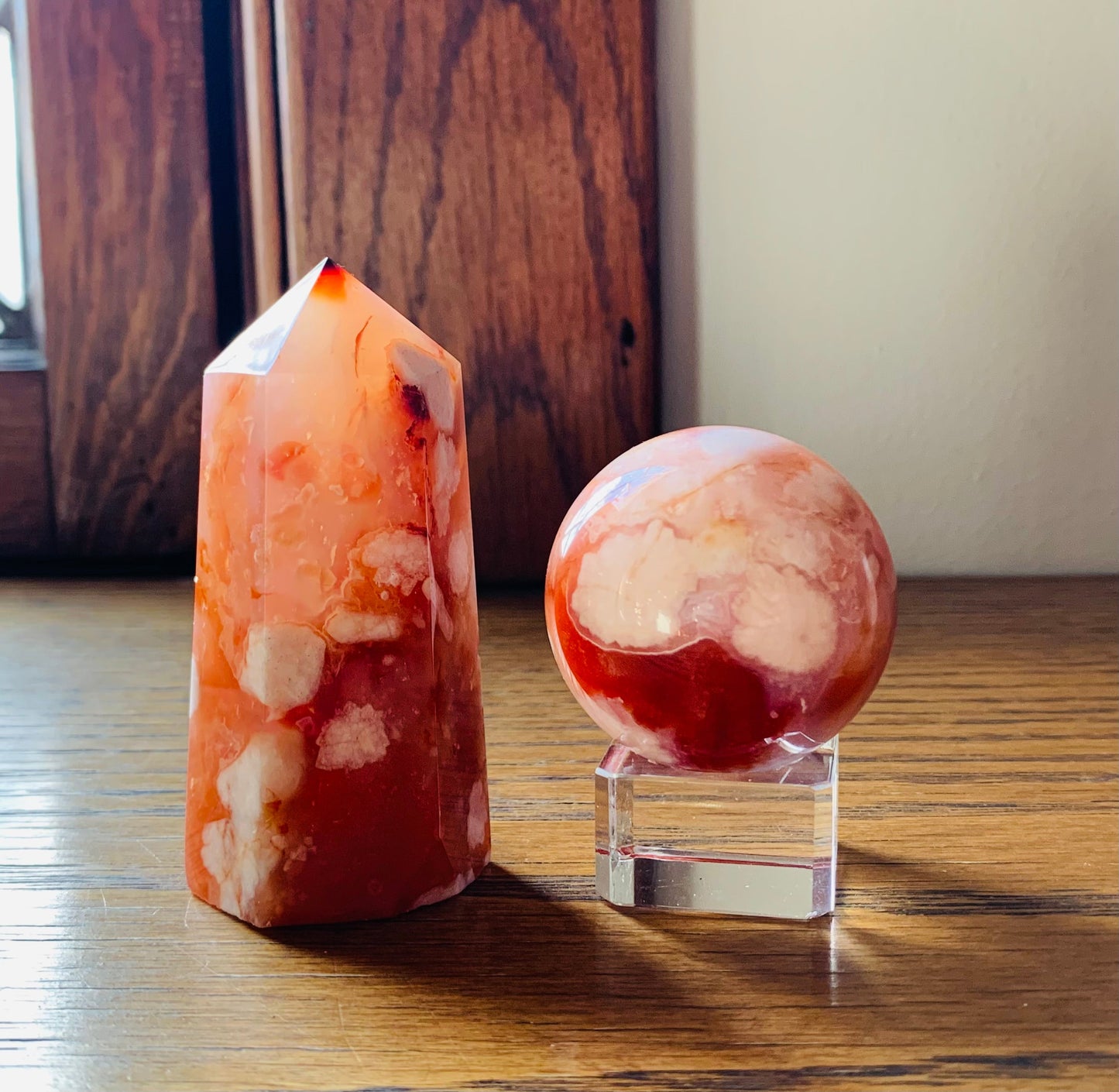 Naomi Carnelian Flower Agate Sphere + Tower Set