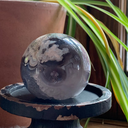 Druzy Black Flower Agate Sphere - 62mm