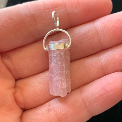 Raw Pink Tourmaline Necklace // Pendant + Sterling Silver Chain