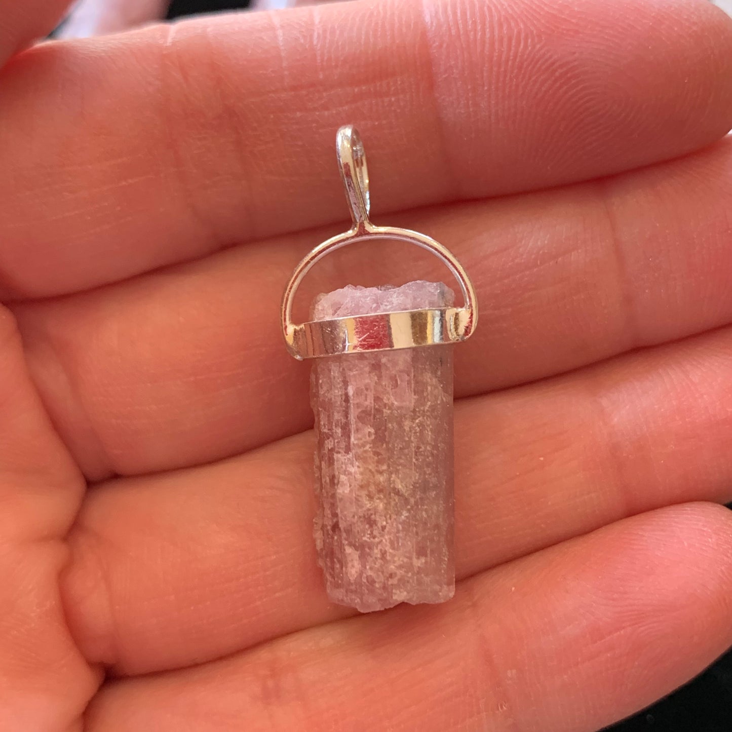 Raw Pink Tourmaline Necklace // Pendant + Sterling Silver Chain