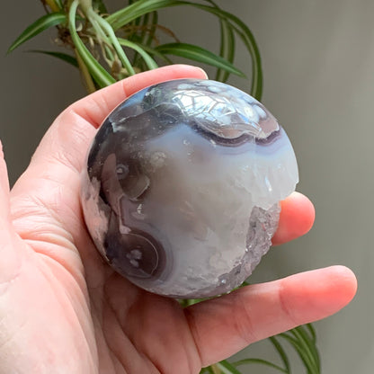 Druzy Black Flower Agate Sphere - 62mm