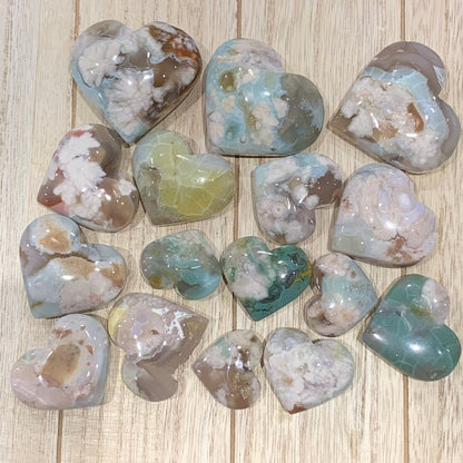 Green Flower Agate Puffy Hearts // Stunning + High Quality // Multiple Sizes