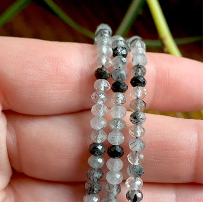 Faceted Black Tourmaline in Quartz Bracelets with Clasp