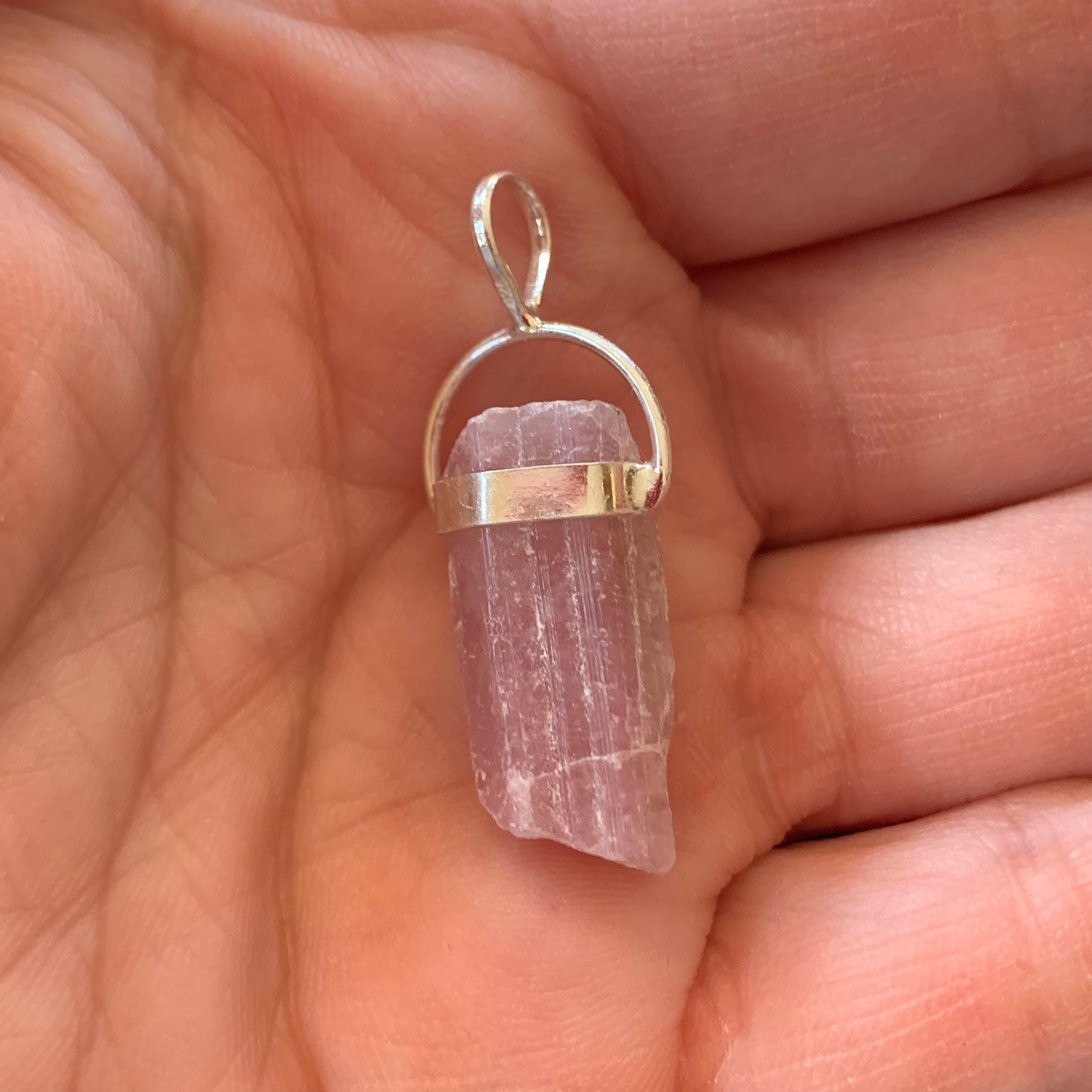 Raw Pink Tourmaline Necklace // Pendant + Sterling Silver Chain