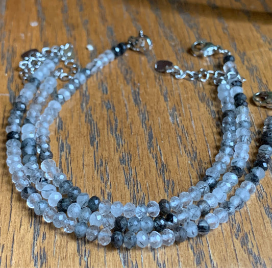 Faceted Black Tourmaline in Quartz Bracelets with Clasp