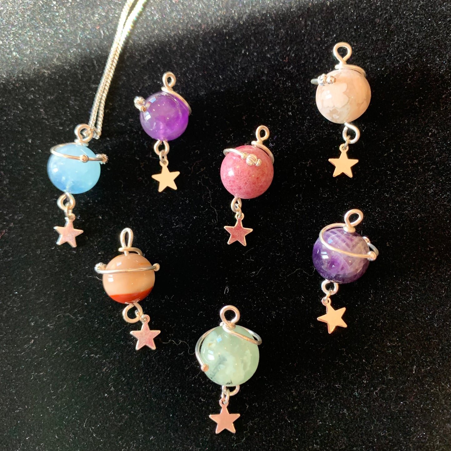 Adorable Planet + Star Pendants with Sterling Silver Chain