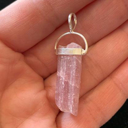 Raw Pink Tourmaline Necklace // Pendant + Sterling Silver Chain